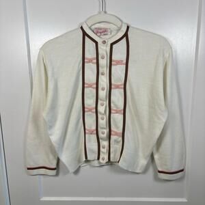 VTG 1950s Schiaparelli Sweater White Brown Pink Paris Size S Collectors Piece
